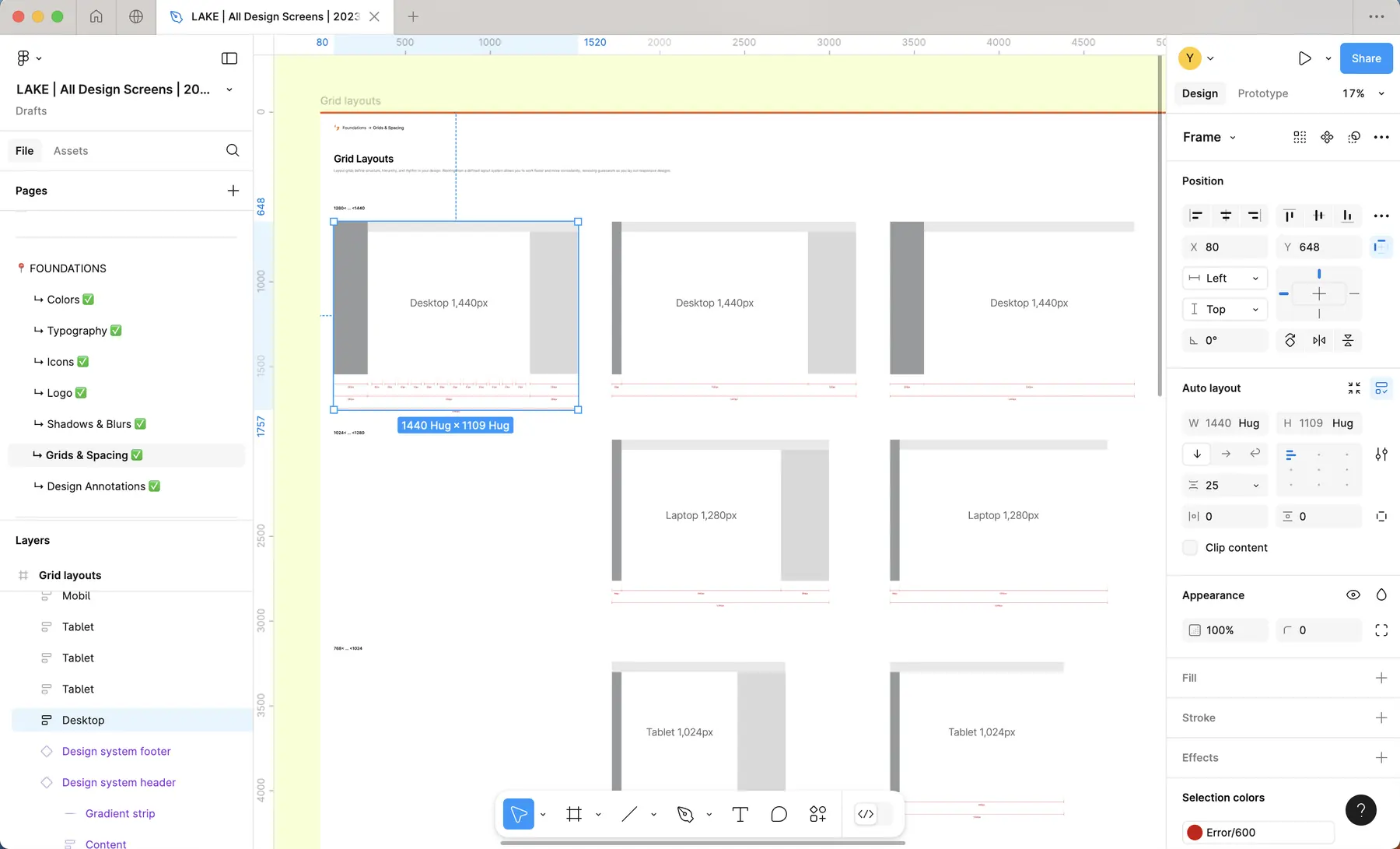 Figma file: grid layouts for desktop, laptop and tablet breakpoints