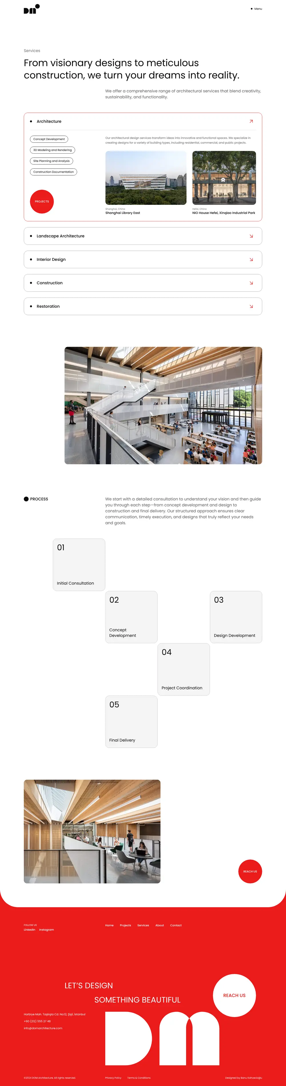 Services page with an accordion of services and a staircase of process steps